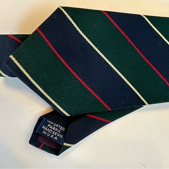 Lot of 2 Preppy Land’s End Silk Ties-Classic Burgundy Dotted and Green Striped - Picture 7 of 10